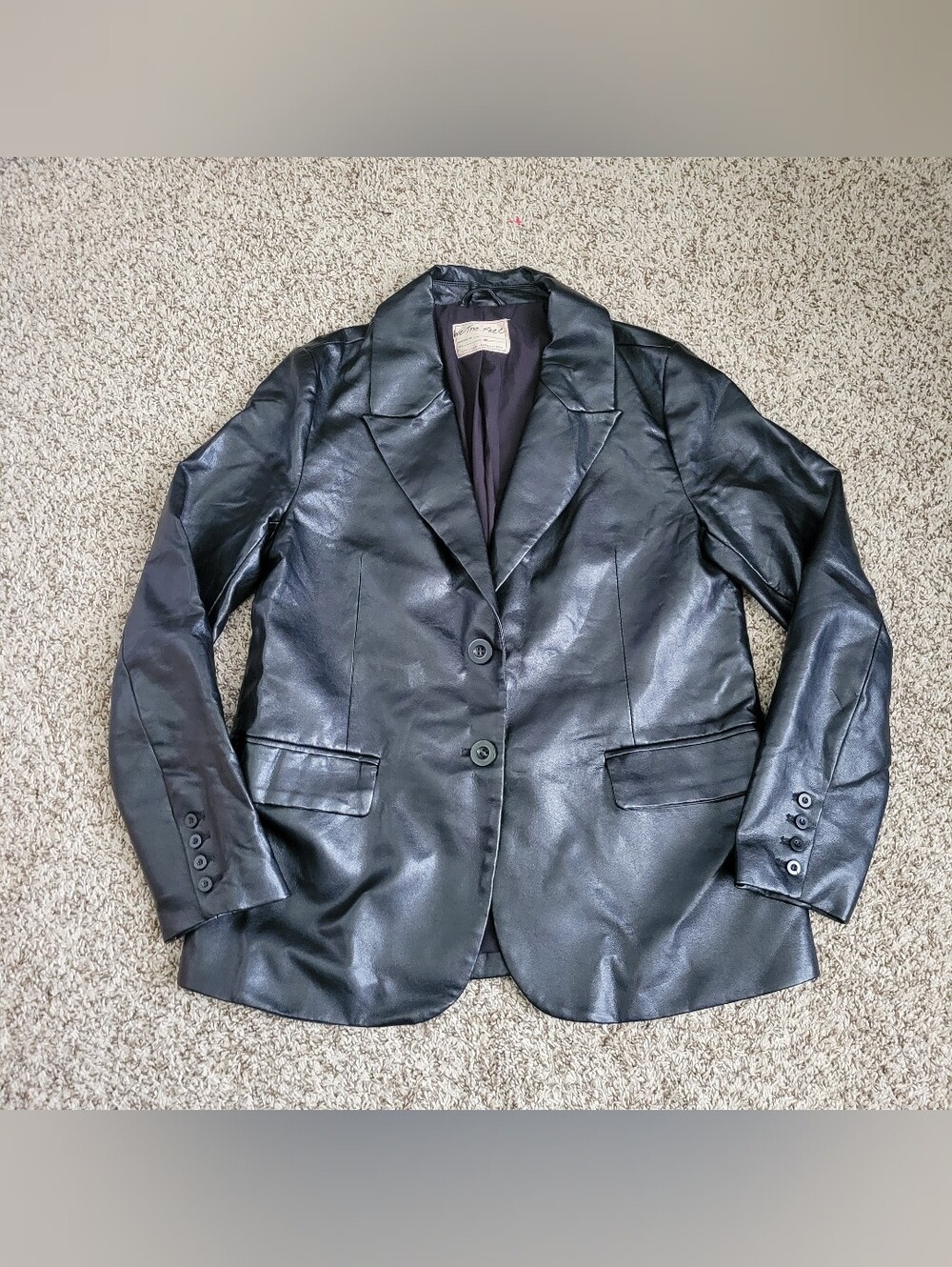 We The Free People Blazer Jacket Faux Vegan Leather Black Minimalist 90s Medium